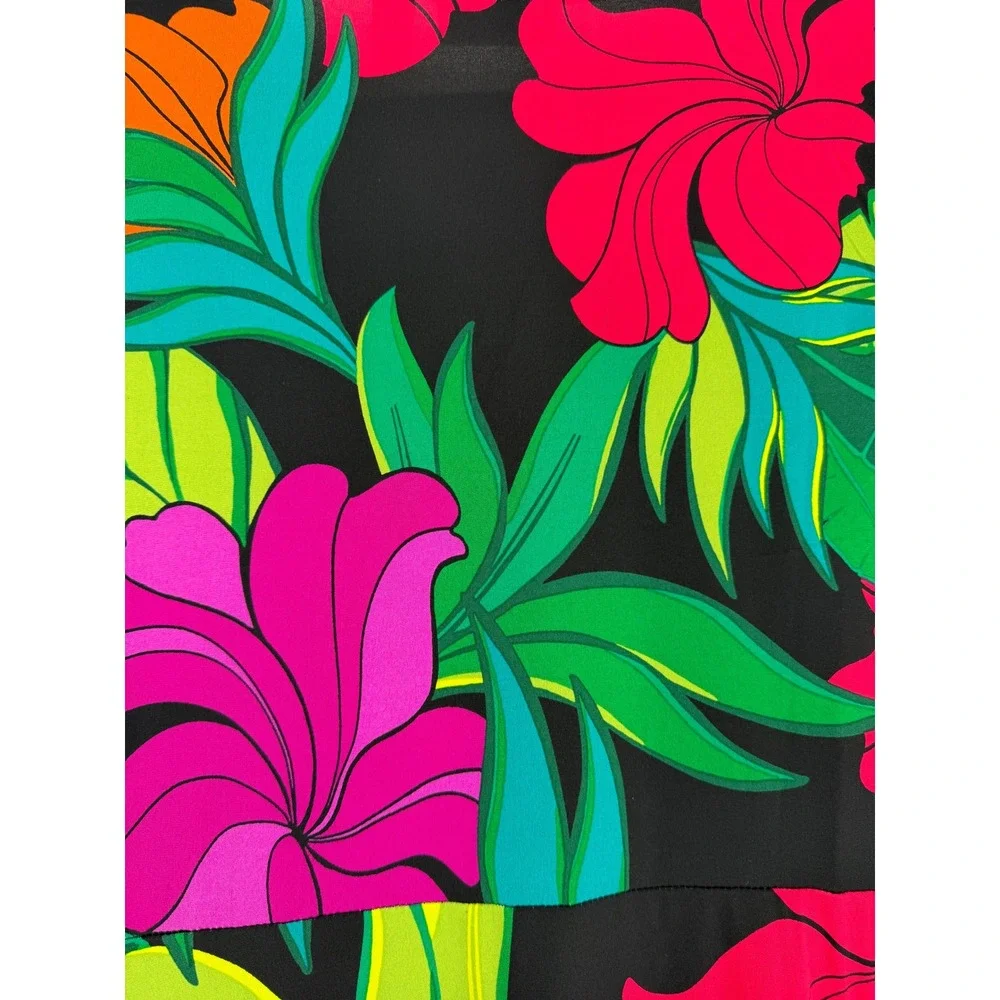 Susan Graver Liquid Knit Tropical Floral Dress and Cardigan Set Black Multi M
